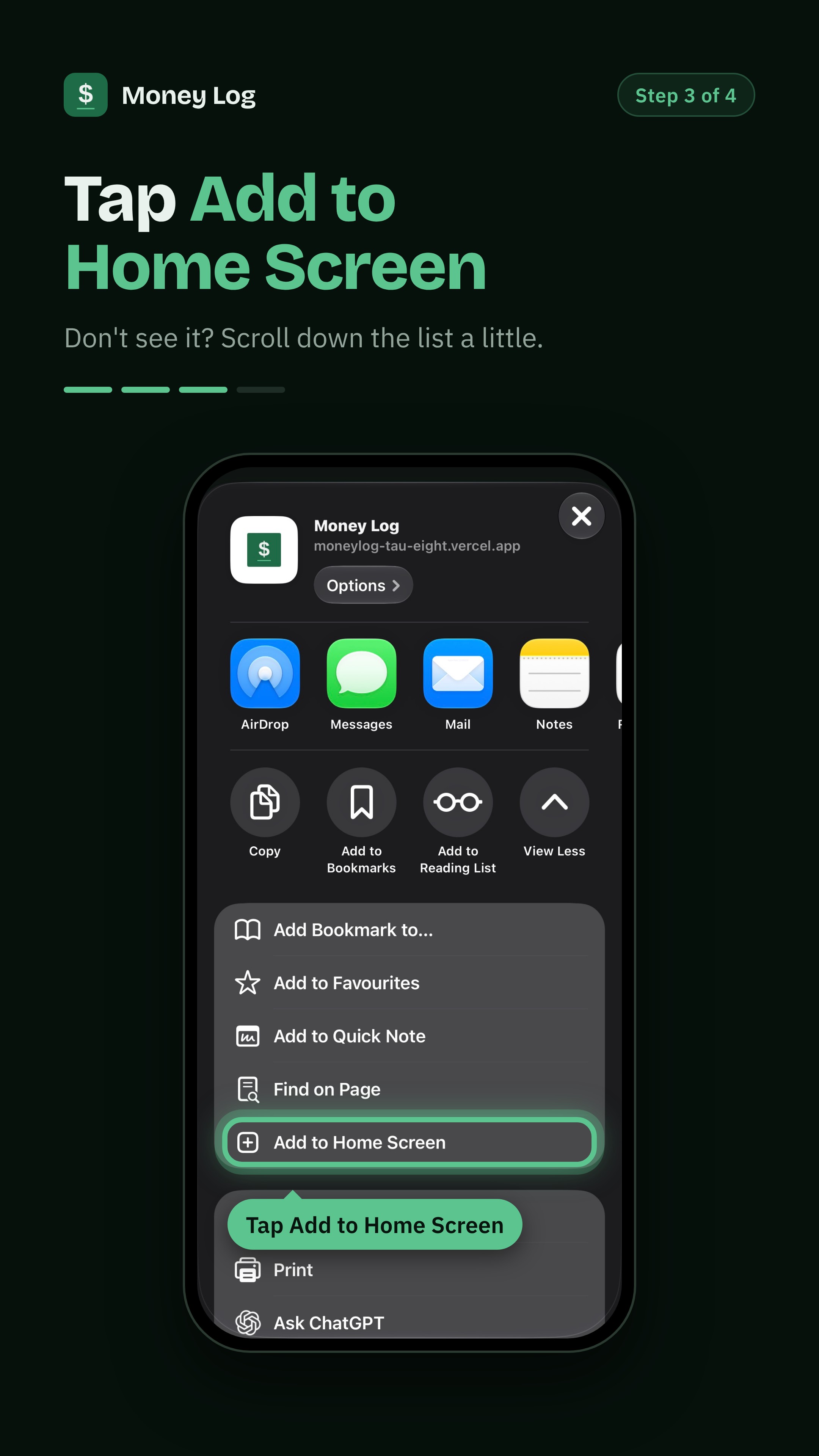 Step 3: tap Add to Home Screen