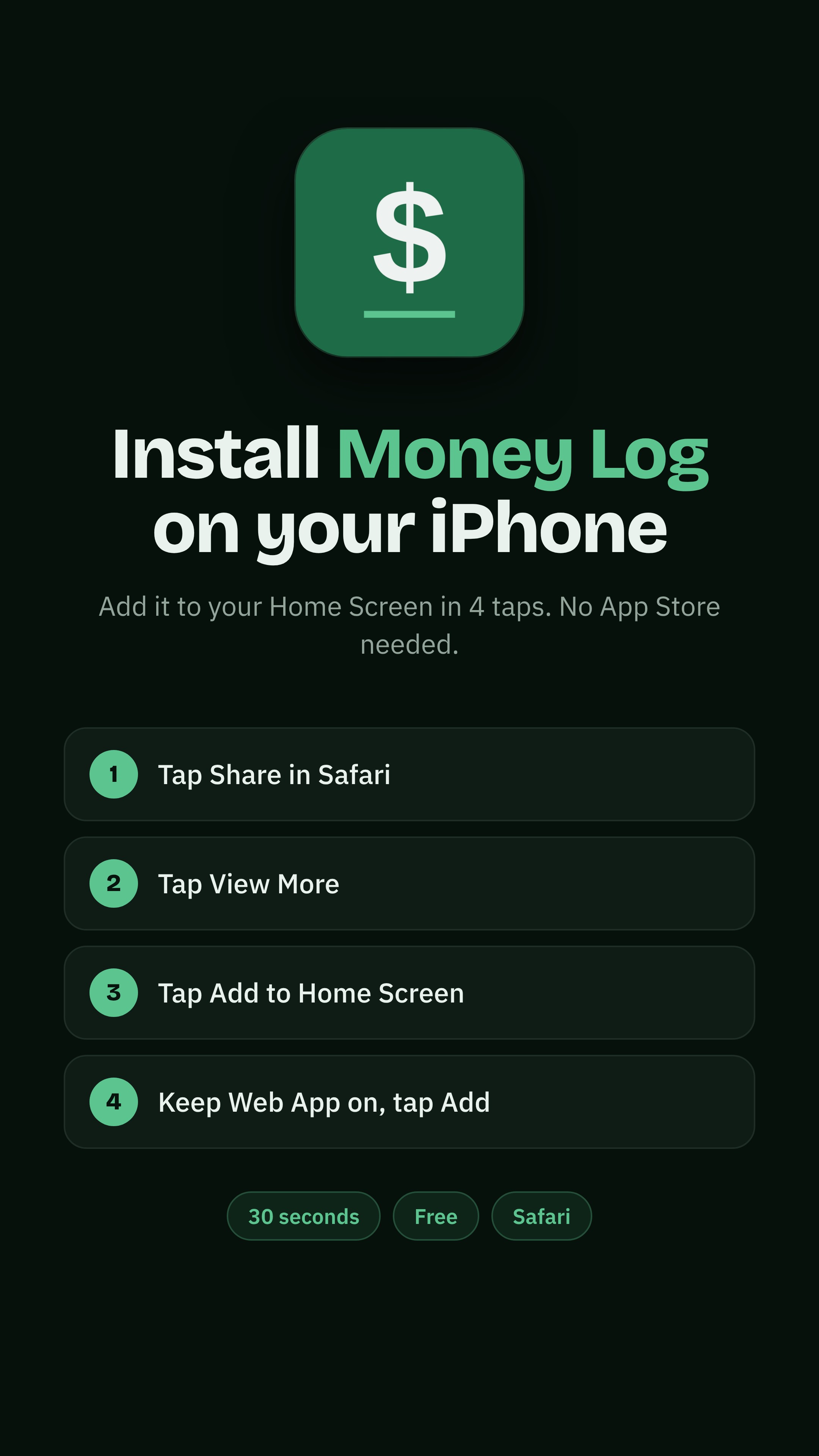Install Money Log on your iPhone in 4 taps