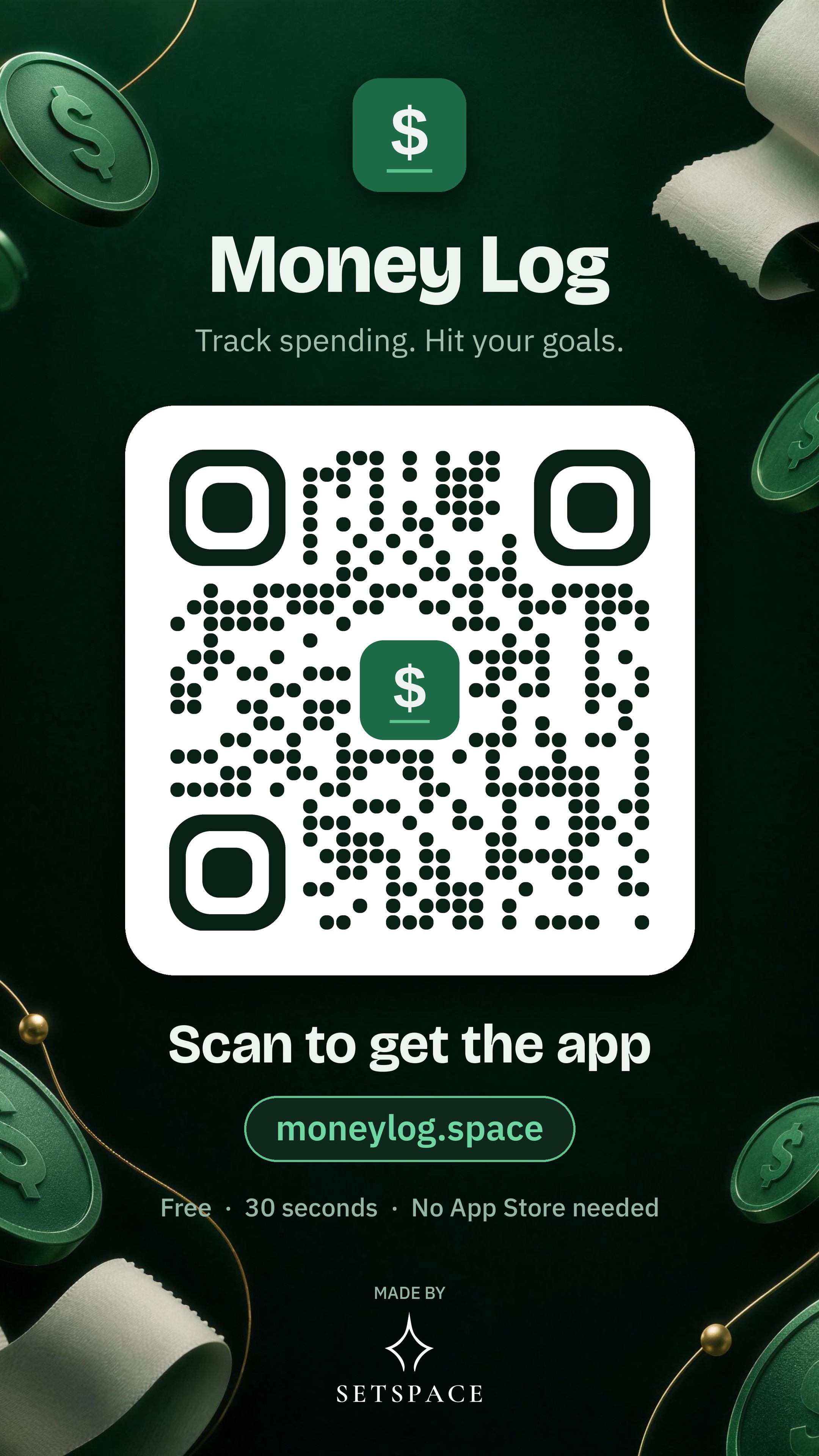 Money Log QR code: scan to get the app at moneylog.space